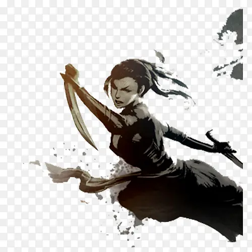 中国风水墨女剑客