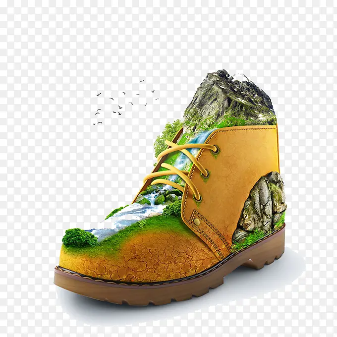 创意皮鞋上的自然景观
