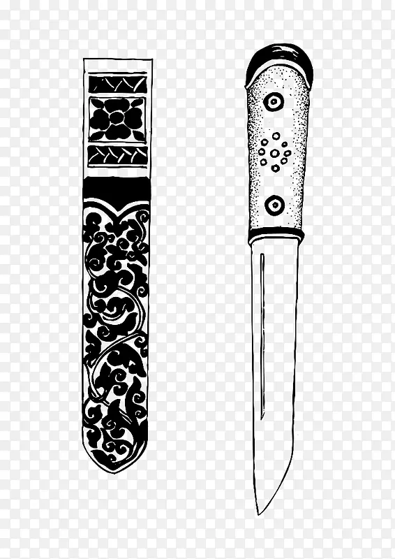 黑白藏族刀具矢量