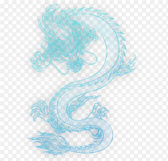 腾飞的龙蓝色龙魔幻手绘