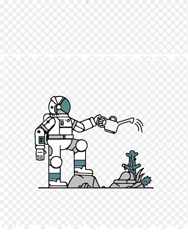 矢量韩国机器人浇花插画