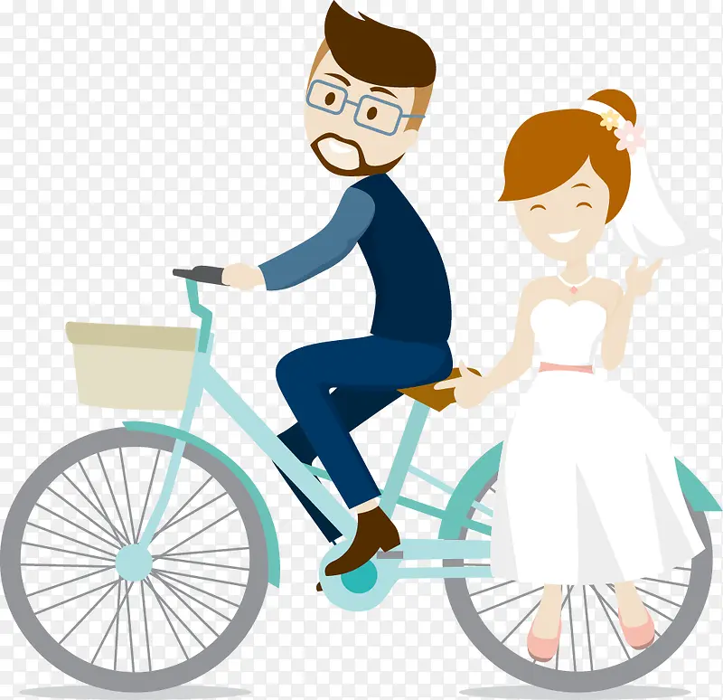 矢量婚礼卡通骑自行车的人