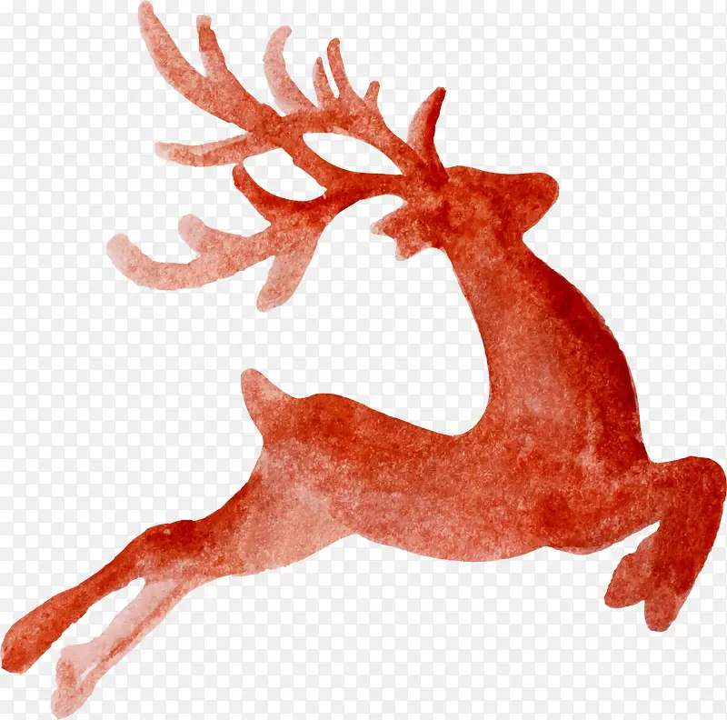 红色水彩圣诞节麋鹿