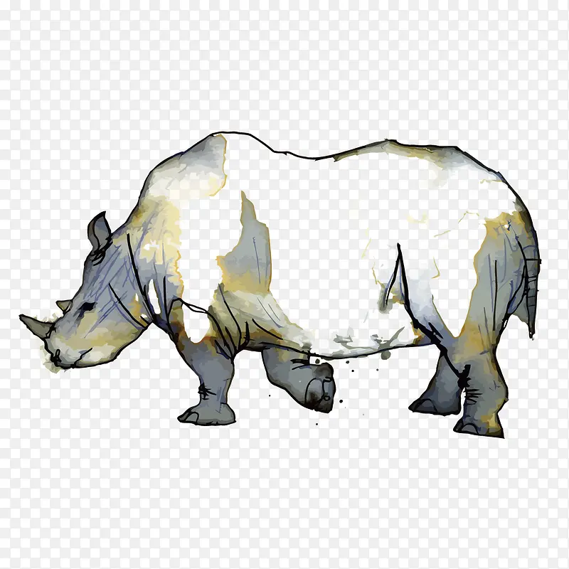 矢量水彩犀牛