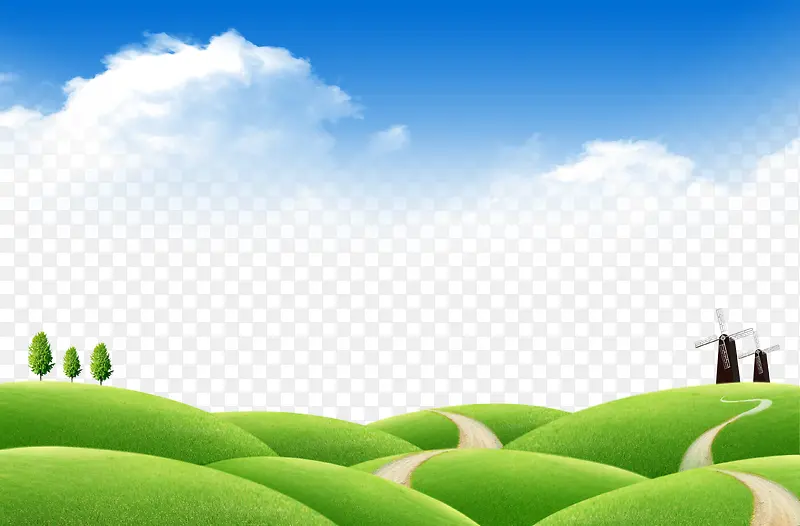 连绵起伏的绿色草地方案背景，蓝