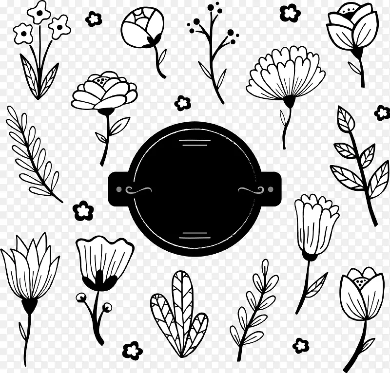 黑白花卉植物装饰