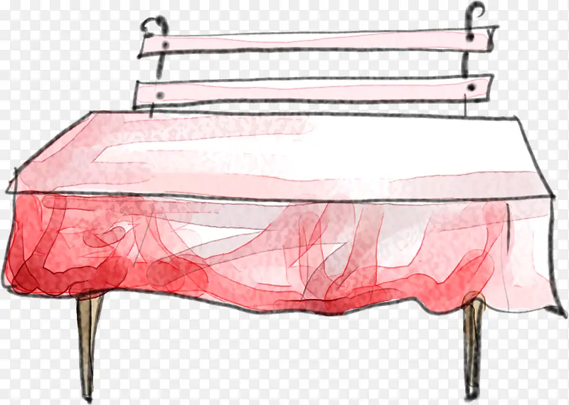 手绘红色餐桌椅插画