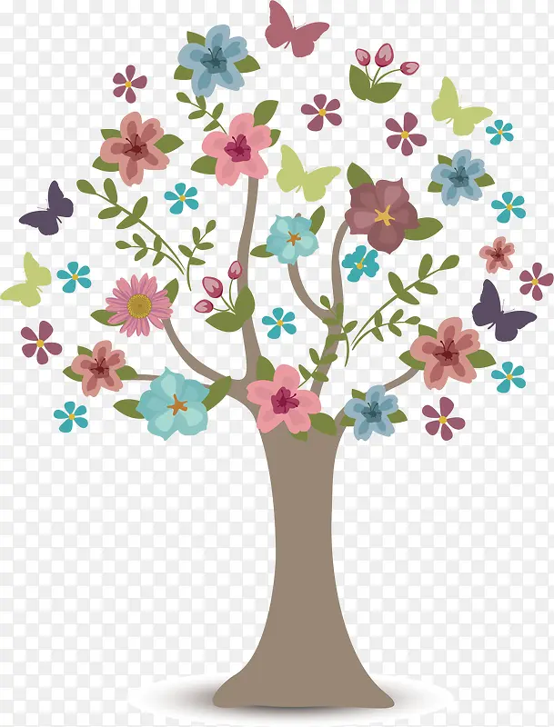 彩色花朵树矢量图