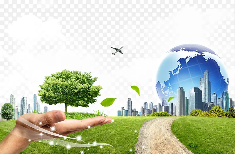 绿色保护自然绿地地球飞机建筑