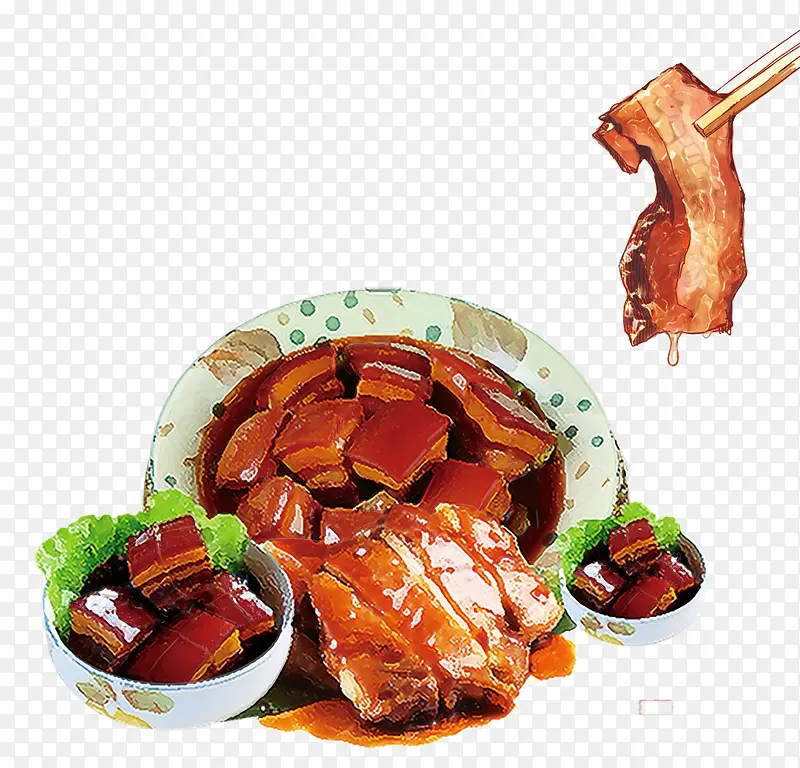 手绘水彩中国菜红烧肉