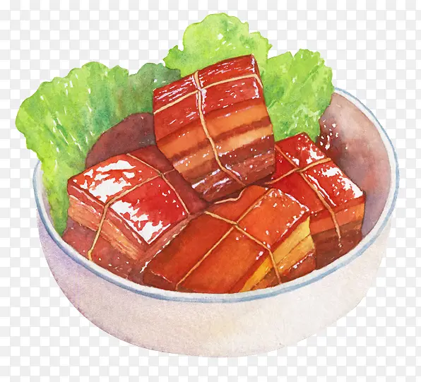 手绘中国菜荤菜红烧肉