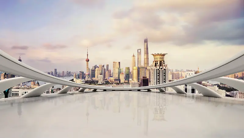 白色阳台现代都市海报背景