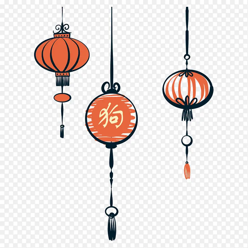 中国风狗年红色灯笼装饰