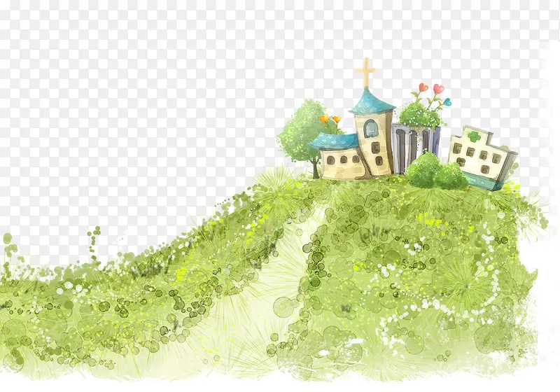 绿色草地和房子
