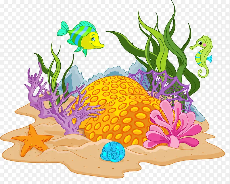 卡通深海植物和鱼免抠