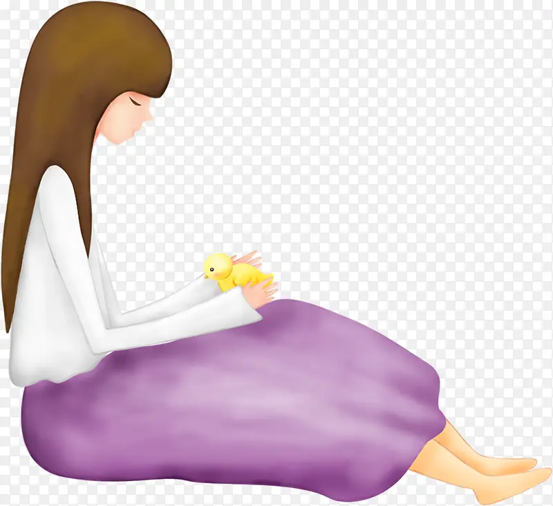 可爱紫色长裙安静女孩手绘