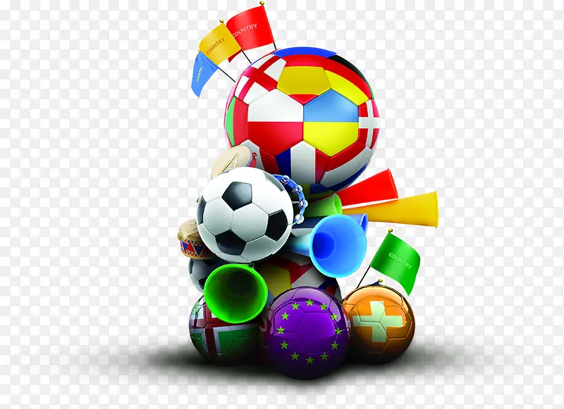 堆放彩色足球喇叭欧洲杯