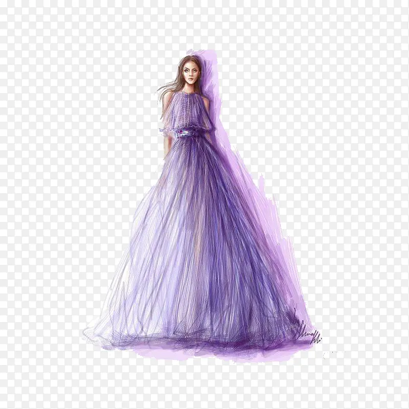 手绘紫色时尚礼服