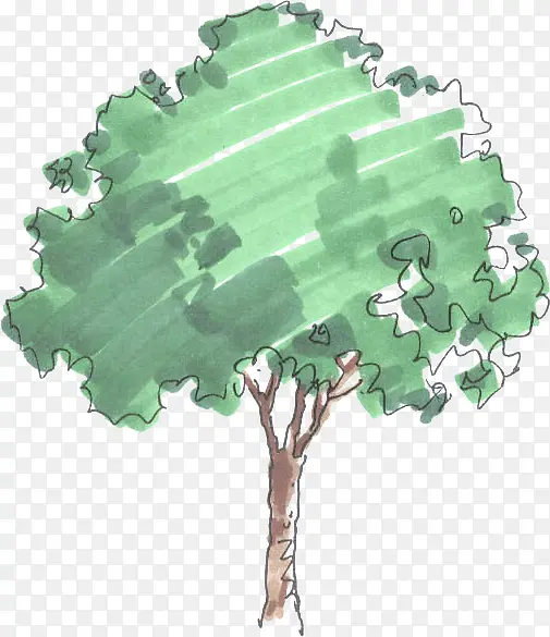 手绘绿色水彩圆形景观树