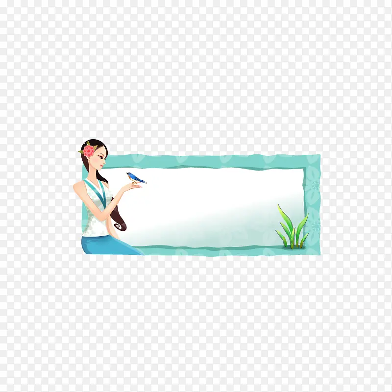 复古卡通美少女绿色边框