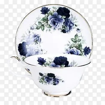 创意摄影蓝色的玫瑰花茶杯