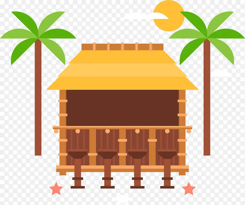 椰子树中间的木屋