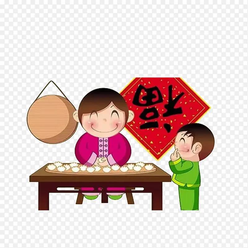 等着妈妈包饺子吃的小孩