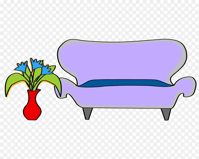 紫色的沙发和一盆花