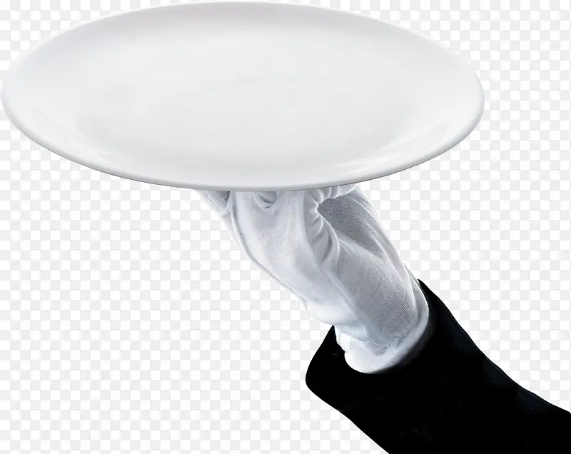 高清创意元素拿着盘子的带着白色手套