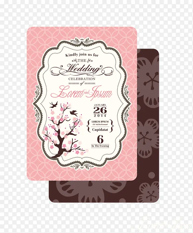 粉色婚礼卡片设计矢量图