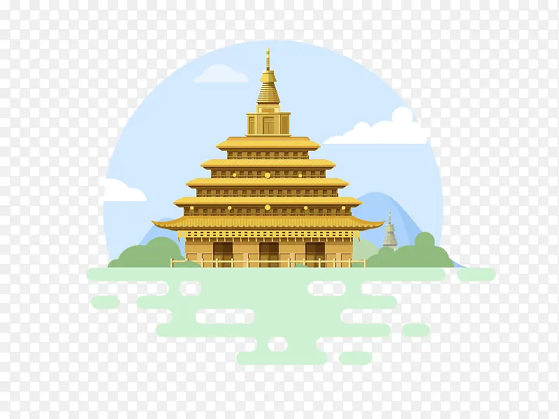古建筑风格金顶塔楼插画设计PNG图片素材下载_图片编号qrmlkmzr-免抠素材网