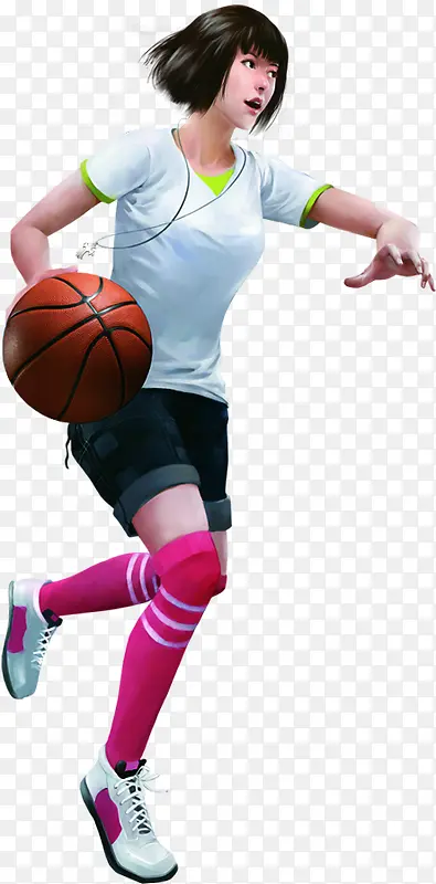 手绘玩篮球的女生