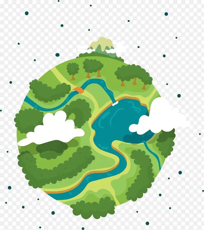 绿色卡通河流地球