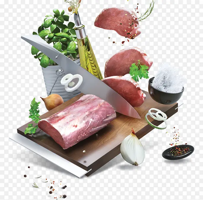 厨房新鲜的牛肉蔬菜刀具