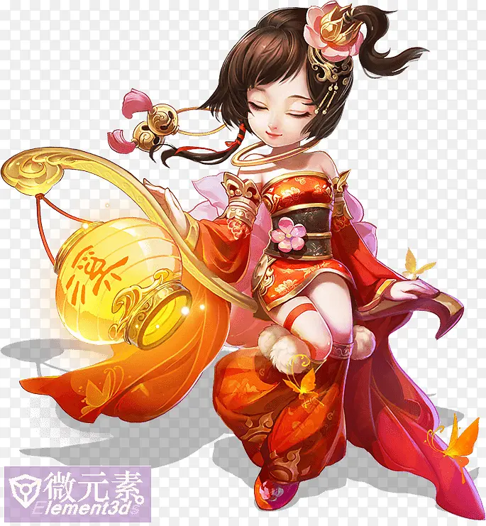 提灯的古代红衣女孩