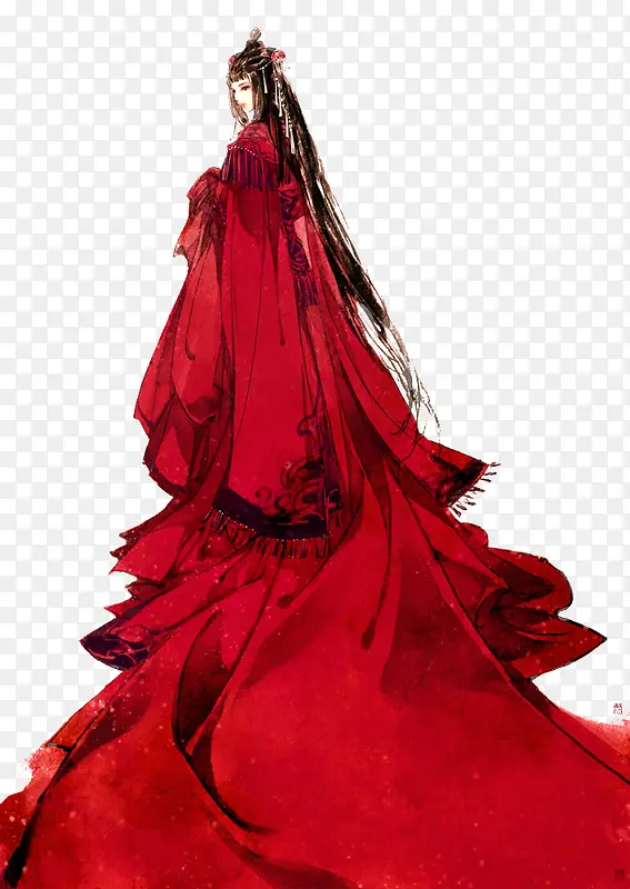 红色长裙女子立绘人物