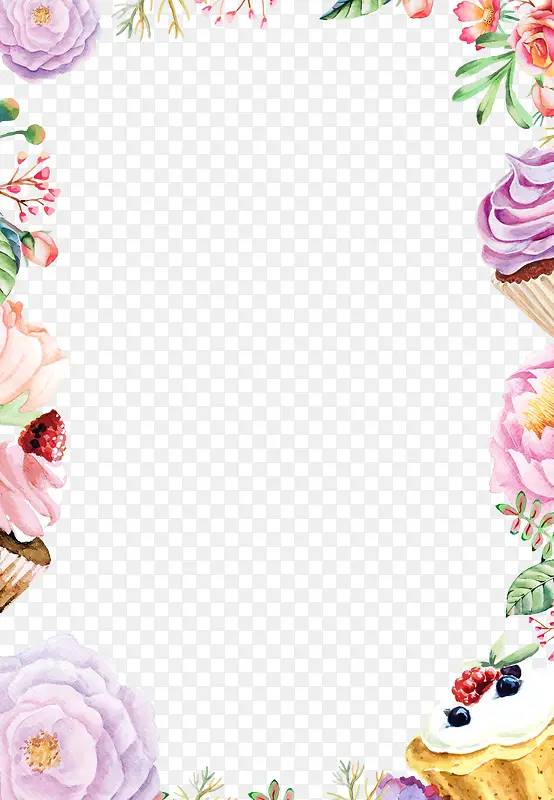 水彩花朵蛋糕背景边框