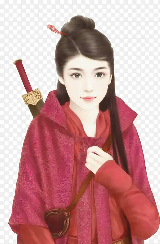 红衣长剑古风女子