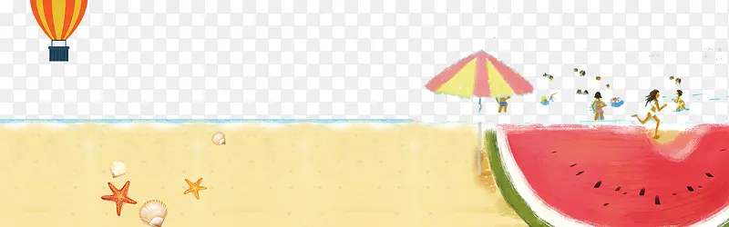 手绘夏季沙滩西瓜插画
