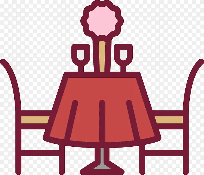 手绘红色圆形餐桌餐椅
