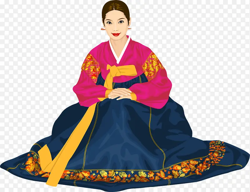 矢量手绘韩服美女