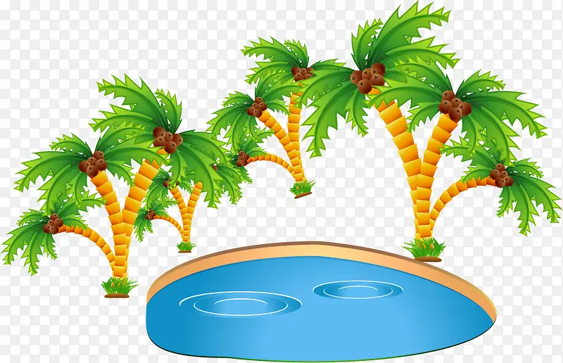 矢量水池和椰子树
