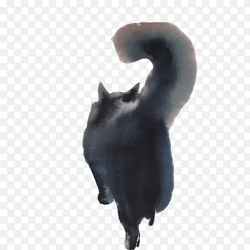 猫咪背影水墨画素材图片