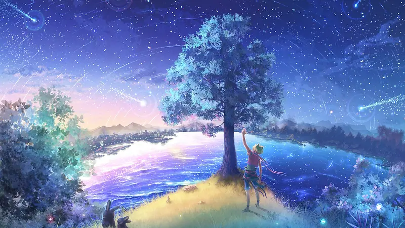 梦幻夜景卡通人物