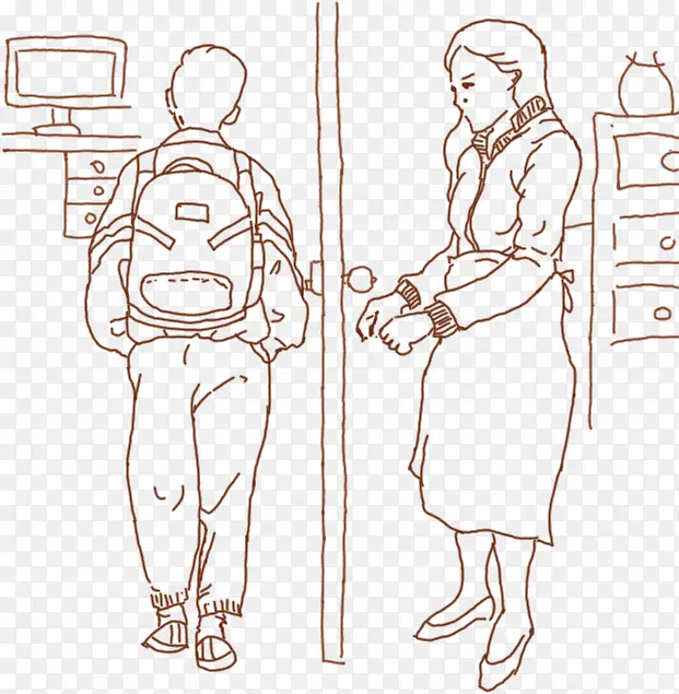 挽留隔阂母子手绘人物