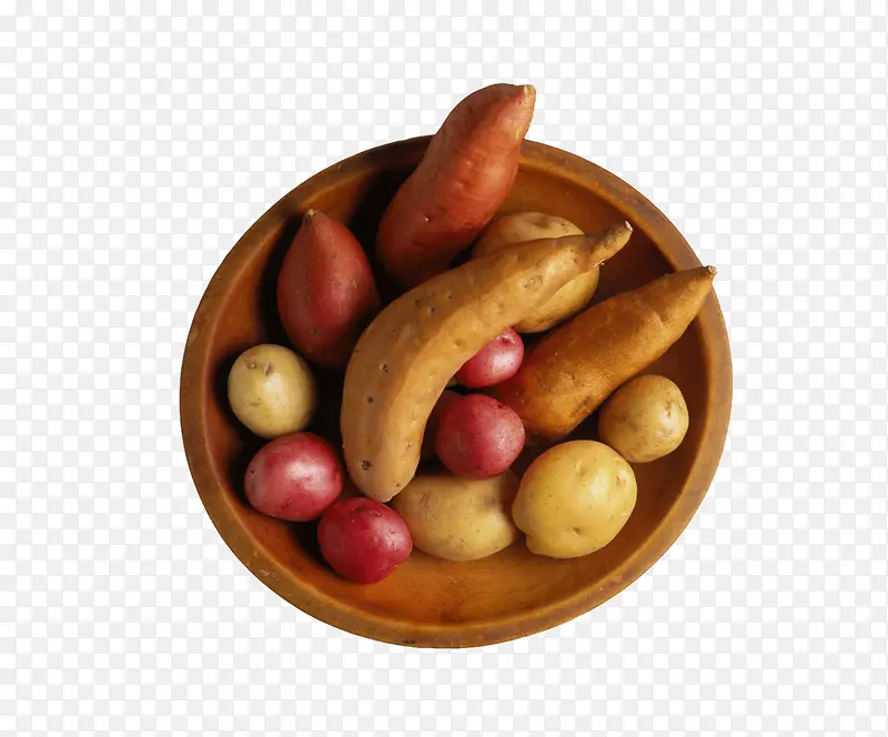 盆子里的土豆和番薯