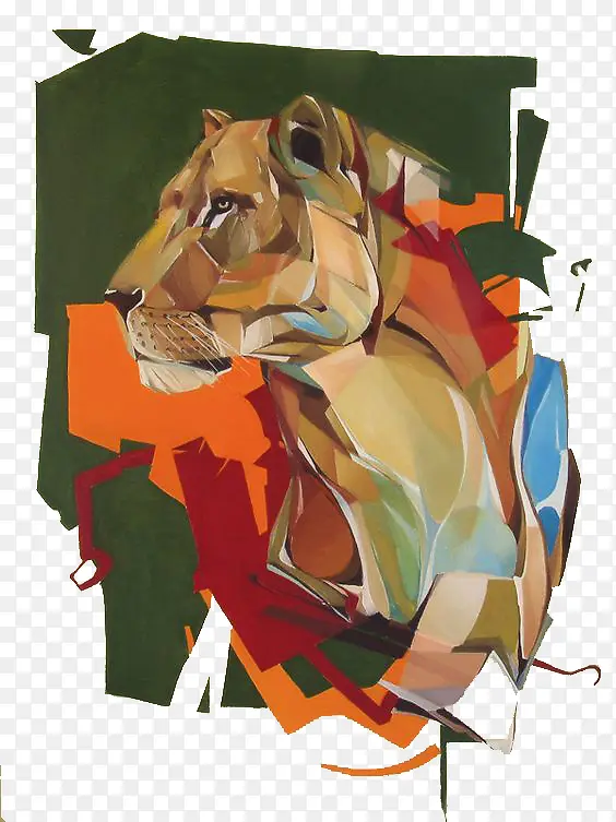 手绘油画块面狮子