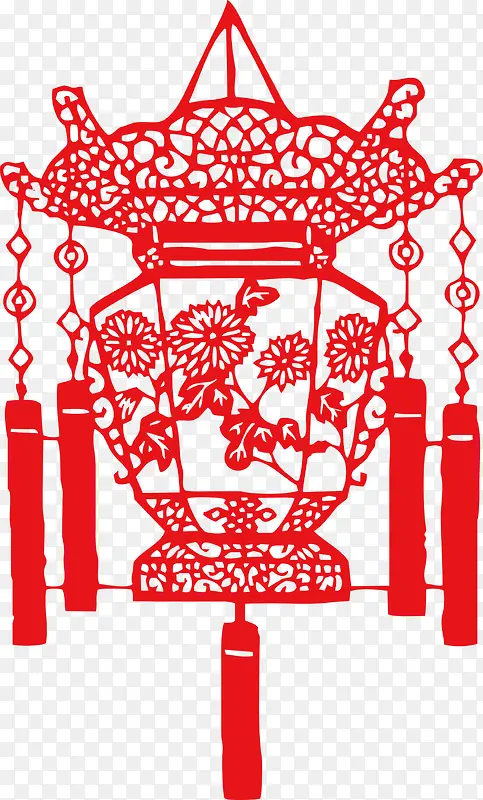 春节红色剪纸灯笼
