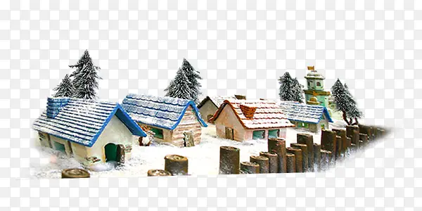 冬季雪景村庄房屋