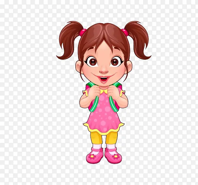 卡通可爱上学女童